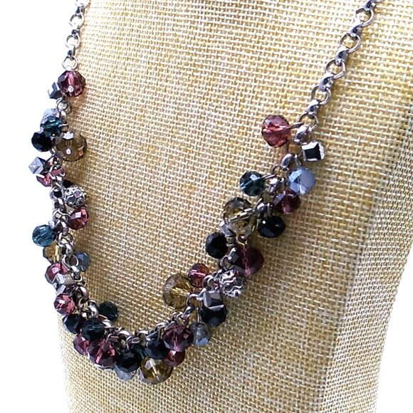 LOFT Acrylic Cluster Beaded Collar Necklace Silver-tone Chain - Picture 15 of 16